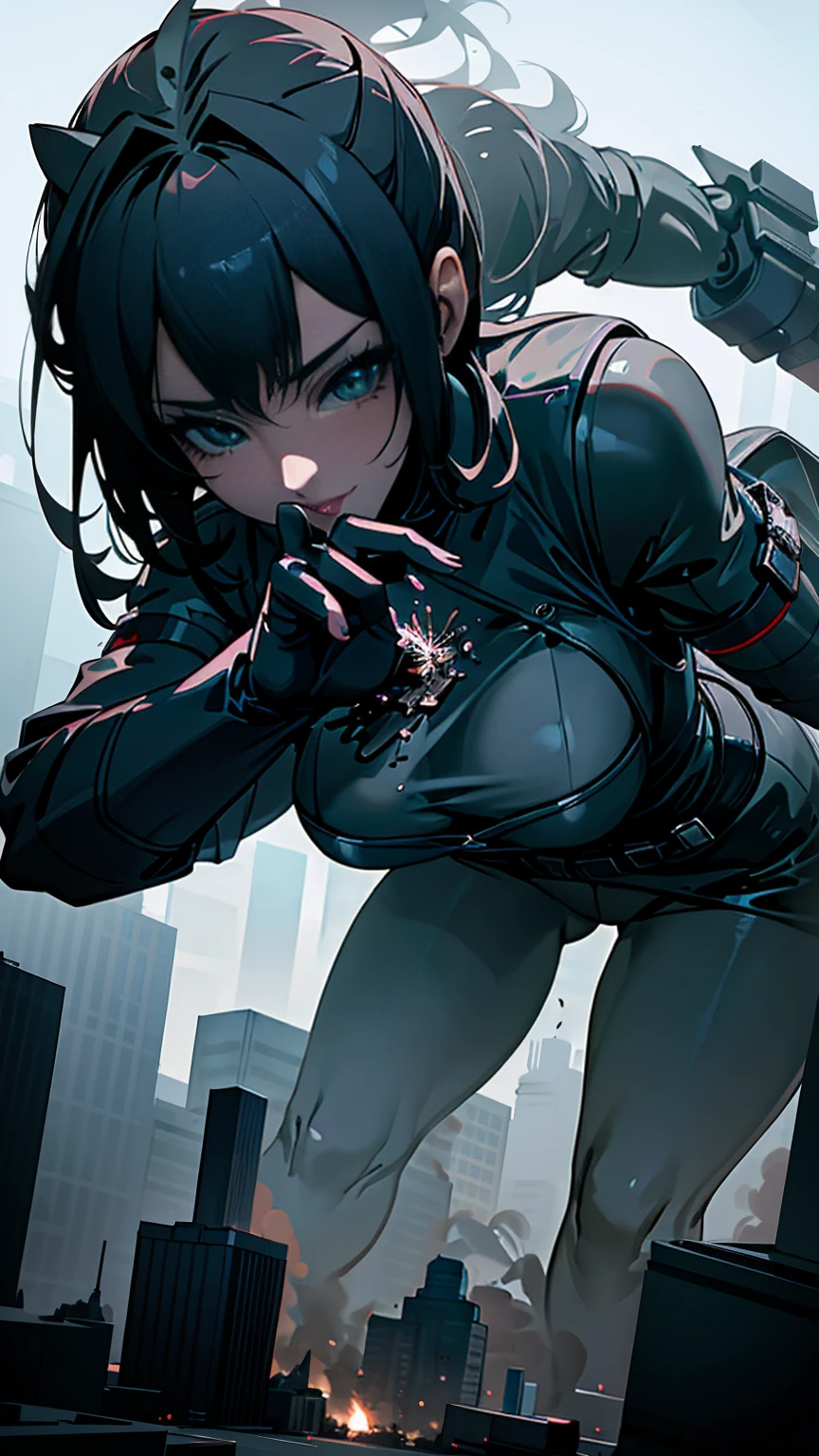 a giantess masturbating in the middle of a tiny city, extremely detailed, destructive power, huge female figure, massive buildings being crushed, urban destruction, cinematic lighting, dramatic angle, photorealistic, high contrast, cinematic colors, moody atmosphere
