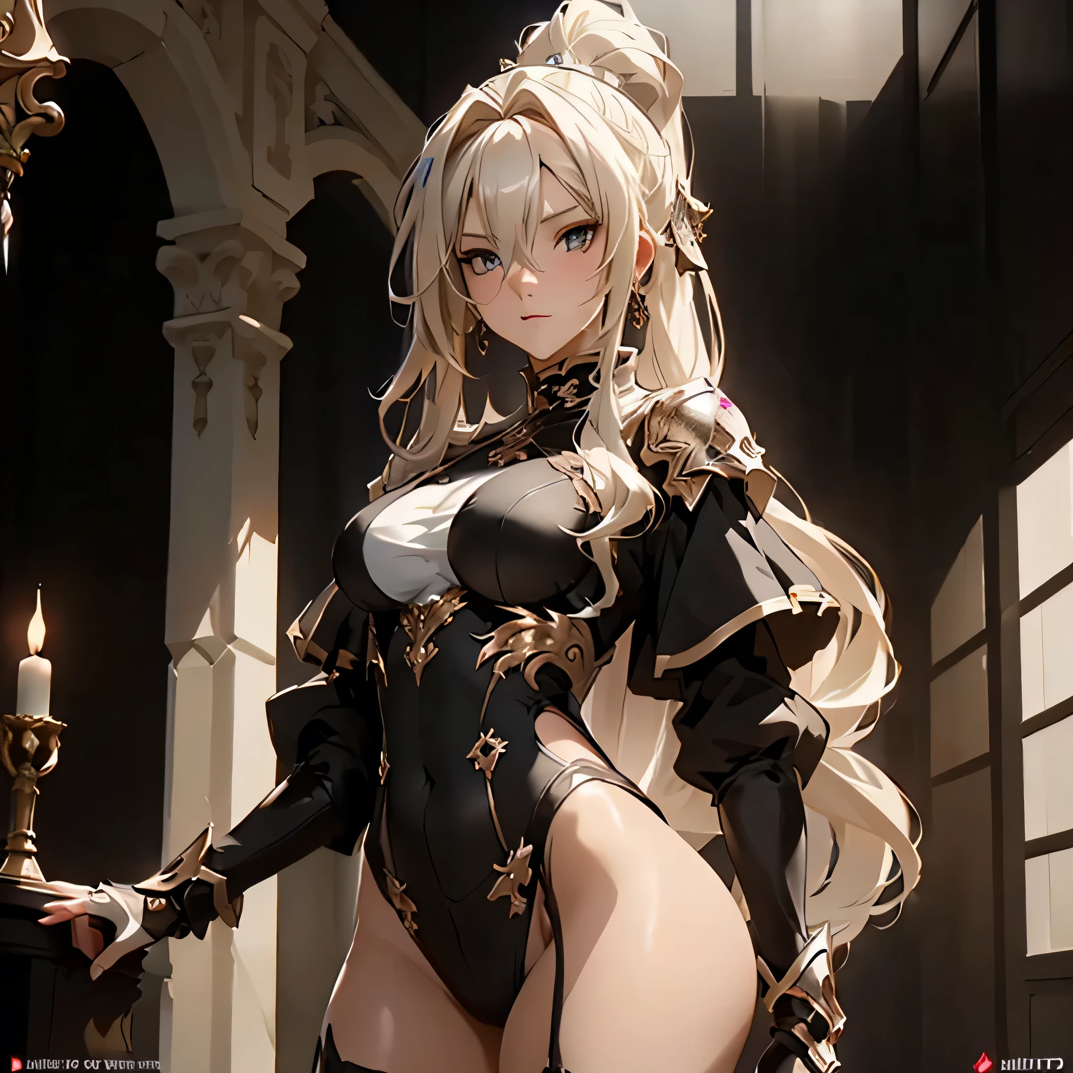 ((best quality)), ((Masterpiece)), (details:1.4), 3d, HDR (high dynamic range),
 amature woman, Blonde hair, High Ponytail, beautiful Red eyes,
 hips up, จมูกโด่ง, ปากแดง, หน้าอกใหญ่, nvidia RTX, PBR surface, After processing,
 Anisotropic filtration,depth of field, Maximum clarity and clarity,
 multi-layered surface, Subsurface scattering, perfect proportions,
 8K raw files, ultra detailed, Perfect proportions,
 volumetric lighting, soft lighting, Holy Knights, Heavy Armor,
 intricate silver embroidery, glossy skin, gorgeous,
 intricate grey background, strong back lighting, jewely, ต่างหู 