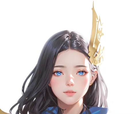 black long hair blue eyes，anime girl wearing a golden crown, artwork in the style of gu weiss, gu weiss, produced in collaborati...