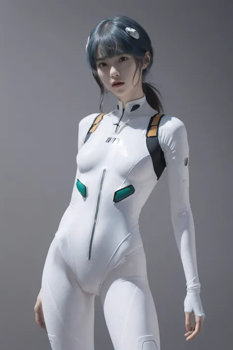 (masterpiece, highest quality), ayanami_king, plug suit, bodysuits, interface headset, white bodysuits, are standing