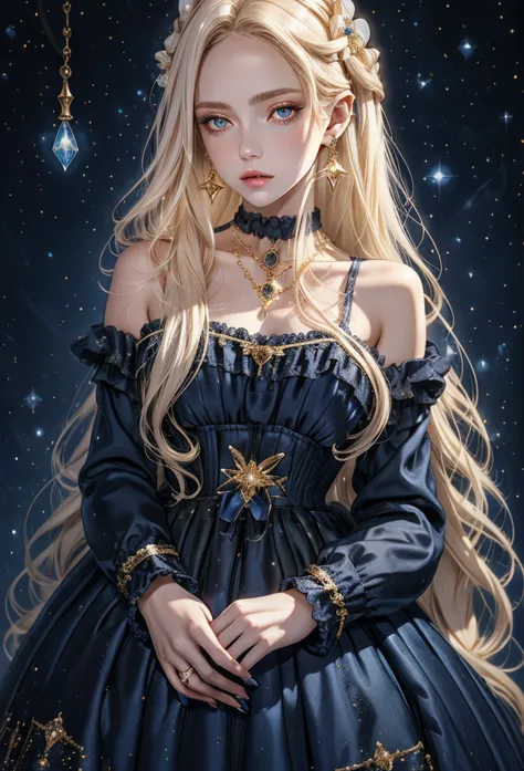 lamplight, beautiful woman, gold eyes, (detailed eyes, the eyes are bright), long blonde hair, pale-skinned, blue diamond earrin...