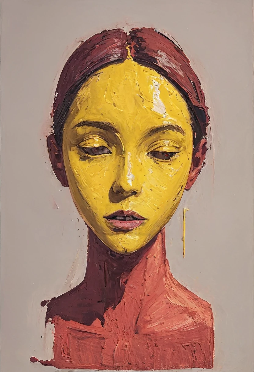 Score_9, score_8_up, score_7_up, score_6_up, a simplistic crude rough portrait artwork of a person with distorted facial features, undetailed, scrubby, rough, textured, red and yellow colors, 