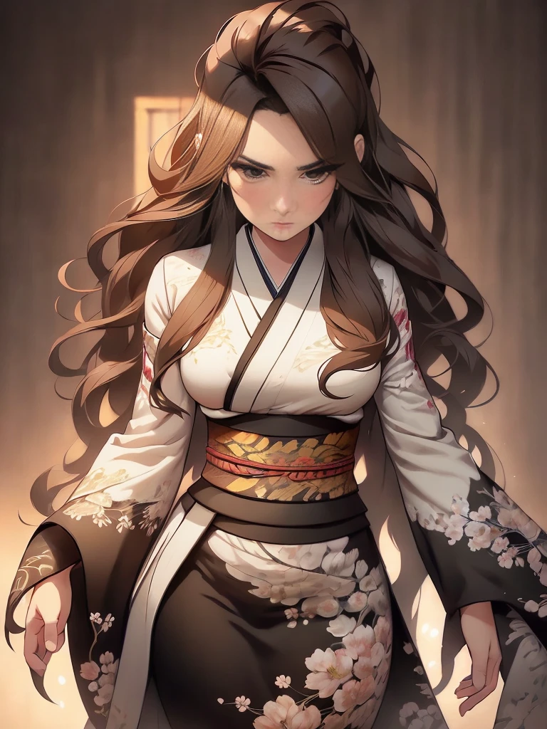 (Caucasianwoman, female,brown hair, pale, brown eyes, solo portrait, natural breasts) green kimono, long flowing kimono, green clothing full body, smiling, standing inside, good lighting, daytime, ( inside of a castle, medieval serting), ((masterpiece, best quality)), art by greg rutkowski,  (detailed Bonifasko lighting), (detailed face), (detailed skin), BREAK, (( flowing hair)), ((facing viewer)), (cinematic lighting), ((detailed background)), ((full body portrait view)), (((full body view))), (half body shadow), [backlighting], [crepuscular ray], [detailed ambient light], [gray natural lighting], [ambient light on the belly], [sharp focus], (questionable content), (shaded), ((masterpiece)), Commission for High Res,Sakimichan beautiful, masterpiece, natural breasts, medium breasts, best quality, detailed image, bright colors, detailed face, perfect lighting, perfect shadows, perfect eyes, girl focus, brown eyes, flawless face, face focus, gaze at the viewer, half-closed eyes, 1girl, solo, full body, (masterpiece:1.21), (best quality:1.2), (illustration:1.2), (cinematic lighting:1.3), detailed skin, balanced coloring, global illumination, ray tracing, good lighting, ((brown hair, green kimono))