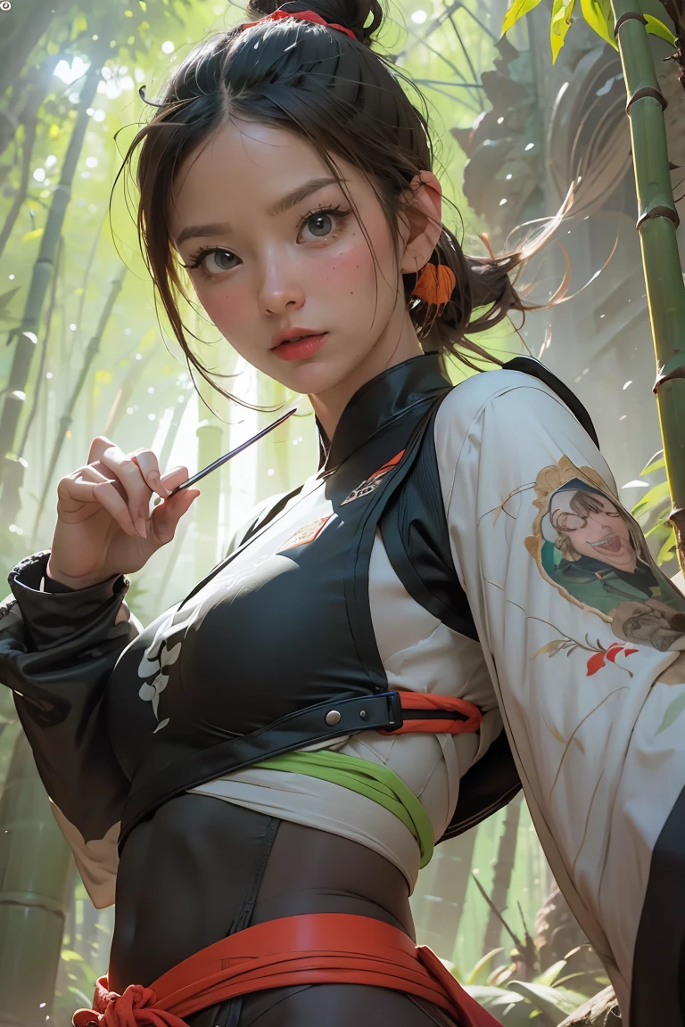 bamboo forest background，appearance of determination，Bright and colorful octane display, Cybernetic and highly detailed., Loba Andrade from apex legends, Built in unreal engine 5, Built in unreal engine 5, Trends on the engine that are not true 5, ancient portrait, Martial arts fantasy style 8k octane rendering, Displays results in an unrealistic format 5, Rendered with high octane