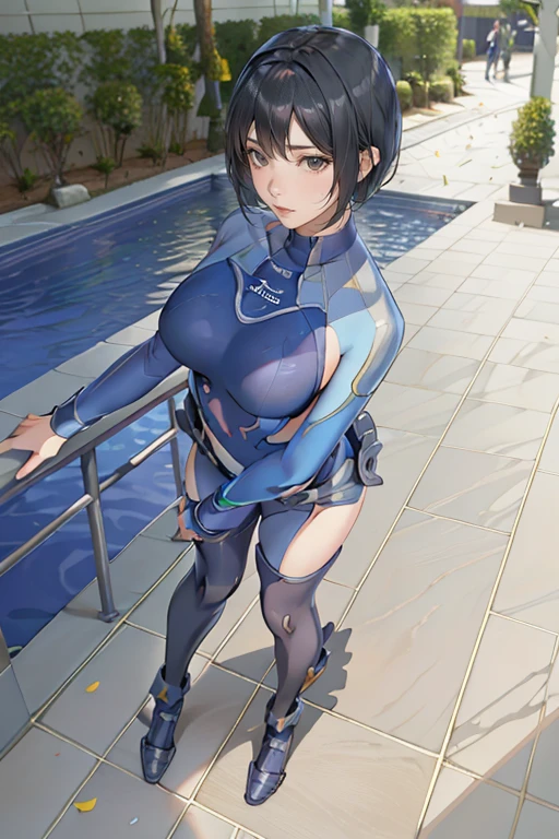 Highest quality, Official Art, masterpiece, Fabric Shading, High resolution, Very detailed, colorful, Best details, Fantasy, suit, 1 female, Age 25, Standing on the stairs,Pub with castle view, Many Stars々Shining night,short hair, bob cut, black hair, wavy hair, {Surrounded by a lot of people:1.9}, Confetti falling、Blessed、Welcomed:1.5, whole body:1.6