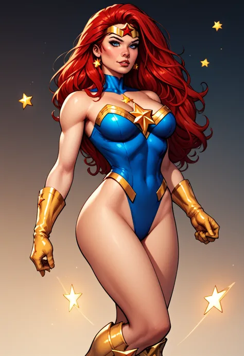 score_9, score_8_up, score_7_up, score_6_up, score_5_up, score_4_up, sexy, superheroine, red hair, long hair, busty, ((blue high...