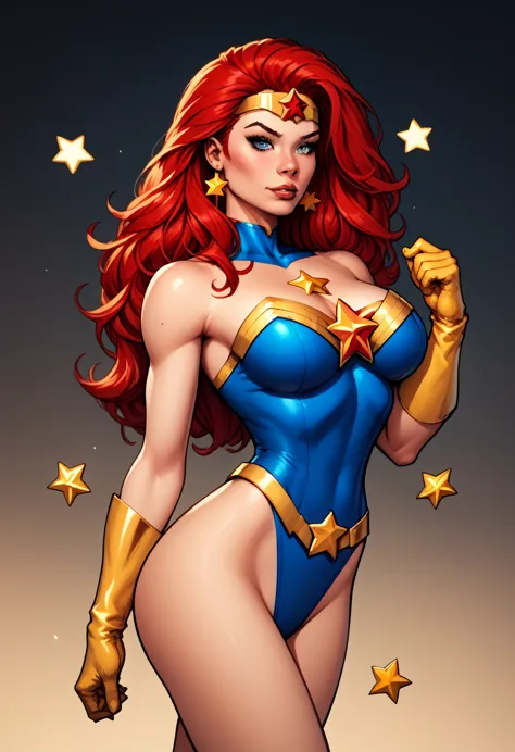 score_9, score_8_up, score_7_up, score_6_up, score_5_up, score_4_up, sexy, superheroine, red hair, long hair, busty, ((blue high...