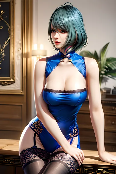 1girl , erotic cheongsam, garter stockings,, (best quality,8k,highres,masterpiece:1.2),ultra-detailed,(realistic,photorealistic,...