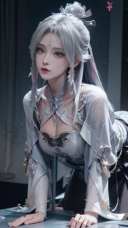 a white hair、close-up of miss wearing white mask, beautiful character painting, guweiz, gurwitz-style artwork, white-haired god,...