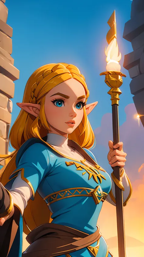 ((masterpiece)), ((best quality)), (detailed), perfect, solo, zelda, gorgeous woman, princesa zelda con una antorcha