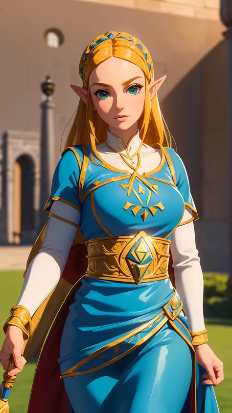 ((masterpiece)), ((best quality)), (detailed), perfect, alone, zelda, gorgeous woman, princesa zelda como reina de spain, (((en ...