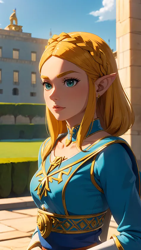 ((masterpiece)), ((best quality)), (detailed), perfect, alone, zelda, gorgeous woman, princesa zelda como reina de spain, (((en ...