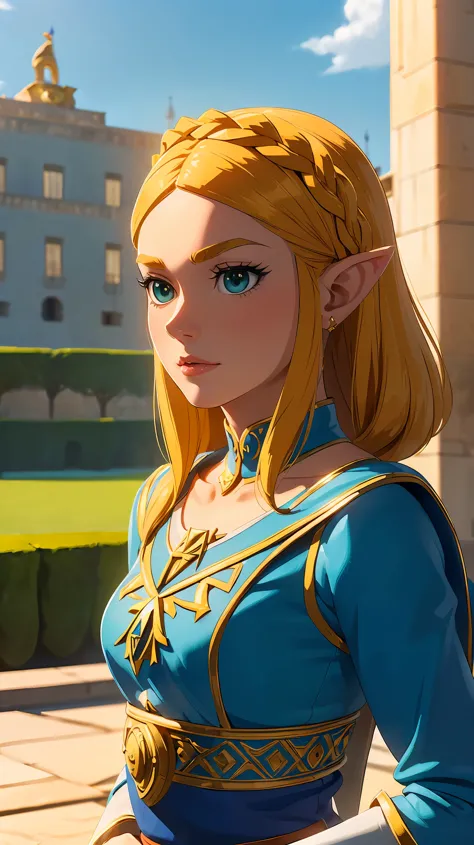 ((masterpiece)), ((best quality)), (detailed), perfect, alone, zelda, gorgeous woman, princesa zelda como reina de spain, (((en ...