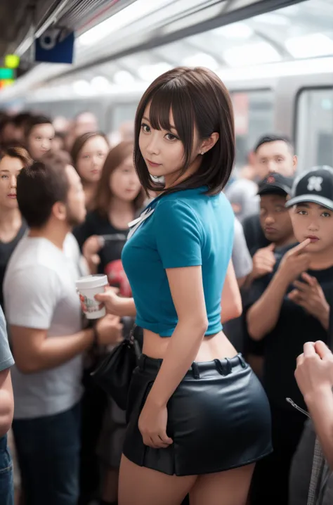 (crazy behavior:1.8) japanese women, huge ass:1.5, extra large ass,(white short sleeve shirt,dark blue ribbon,pleated short skir...