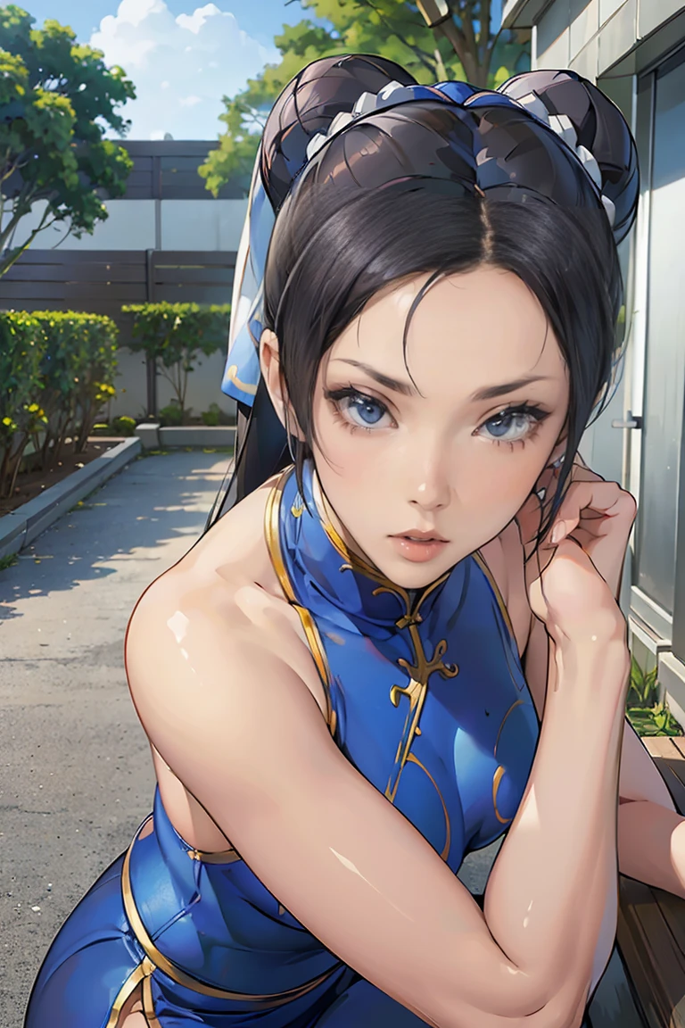 ((A woman modeled after the character Chun-Li)), , Medium Hips, Bright Eyes, Very flashy, ((ultra Realist)), TM Ninja White, icon, cores Vibrants, Vector Style, Digital Art, 4K, Intricate details, Charm, Professionally done, Beautiful vector illustration, 12k resolution, ..3d, Detailed description of all characters, ((Very detailed)), ((Vibrant)),((super high quality)), ((Hyperrealism)), ((Photorealism)), [Octane Rendering] , In the city, Lots of cars (Realist), Very detailed, (Guerrilla Porn), nude