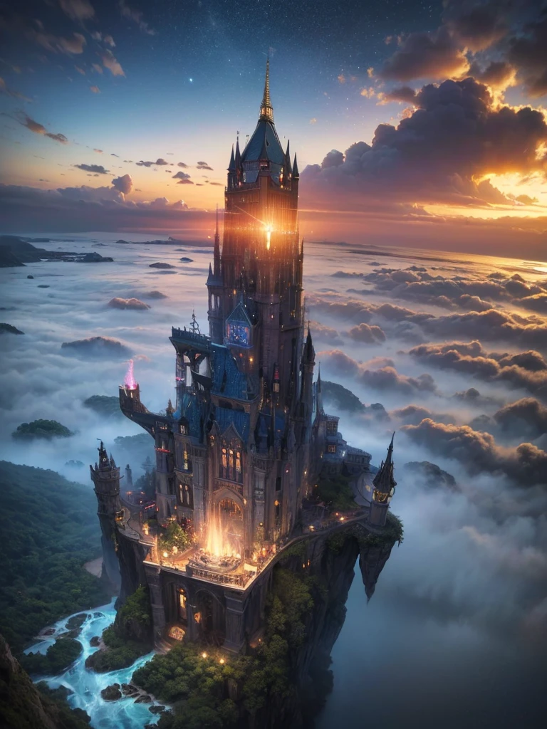 (8k, highest quality, masterpiece, final fantasy style: 1.2), (unRealistic, photoRealistic: 1.37), bright sunny day ,Dreamy landscape, Fantasy, Unsurreal landscapes, Super detailed, Flying Castle, Floating Island in the Sky, Seven-colored swirl of light, Intense lightning, milky way, Complex Light, Colored light, Large Lake, Starry sky reflected on the lake surface, Countless shining stars, Meteors,  Reflections , (A pillar of light emanated from the ground:1,2), roses and orchids gardens , sunset, pink clouds, waterfalls in the sky, realistic style, Hyperrealism drawing, a flying pirate spaceship floating at the clouds level, burning skyscrapers, cyborgs, timeless realms, stunning  princess  , floating hair, pink lipstick, cute, naked shoulders ,  casting spell, healing light magic effect, in a magical lagoon of the fairyland, crystal clear water surface reflections, sharp focus, looking at viewer, (close-up:0.9), (bright white theme:1.2), (bright white tone:1.2), (deep blue tone:1.3), realistic, Hyperrealism,