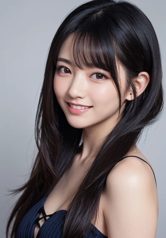 ２５Japan years old、Black Hair、Round eyes、Light wavy hair, correct、Striped Hair、Dark blue hair、Gradient Hair、Asymmetrical hair、Hair behind the ear、Crossed bangs、Long Hair、とてもLong Hair、Hair up on one side、((お尻までLong Hair))、Valletta、Ring Eye、Round eyes、Compensate、Wicked Smile、A light smile、Surrealism、Cast a Shadow、Portraits、Subjective、Atmospheric perspective、Film Grain、Backlight、Exposure,Very detailed、Highest quality、超High resolution、Very detailed、Very realistic, masterpiece、correct、Textured skin、Awards、High resolution、16K, Hair folder、A light smile、Redness in the ears、correct、Cast a Shadow、Subjective、Shine、360° View、解剖学的にcorrect、masterpiece、Textured skin、Attention to detail、Long eyelashes、A slight blush、((The whole body is visible))