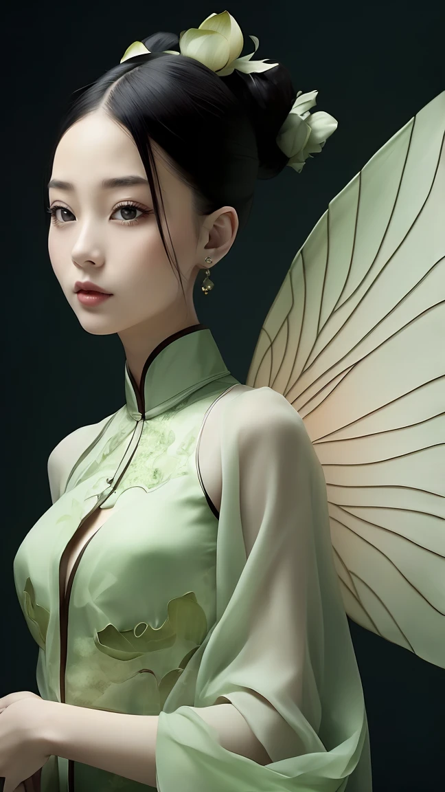 ((best quality)), ((masterpiece)), ((actual)), 1 girl, solitary:2,lotus_leaf_Fairy,close up，beautiful，dynamic action, Anatomically correct, Chinese traditional clothing, Extreme details,Full body shot,RAW photos，8K,Top quality，Very delicate and beautiful，Professional lighting，(​masterpiece、top-quality、top-quality、Official Art、Beautifully Aesthetic:1.2)、(1girl in)、ighly detailed、(Fractal Art:1.3)、colourfull、highestdetailed、huge tit