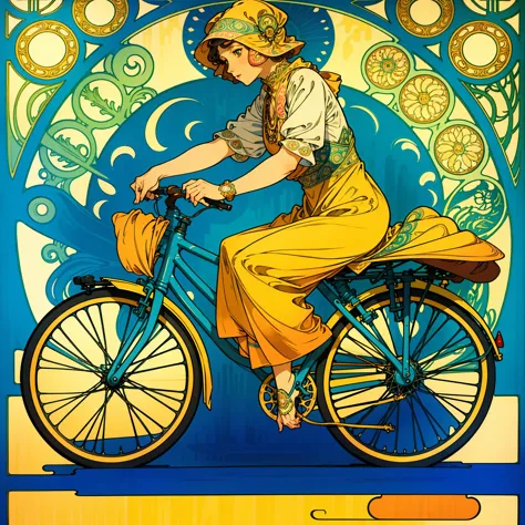 illustration of detailed  (bicycle:1), material, coloring, art, beautiful picture, background adorned with natural ornaments, co...