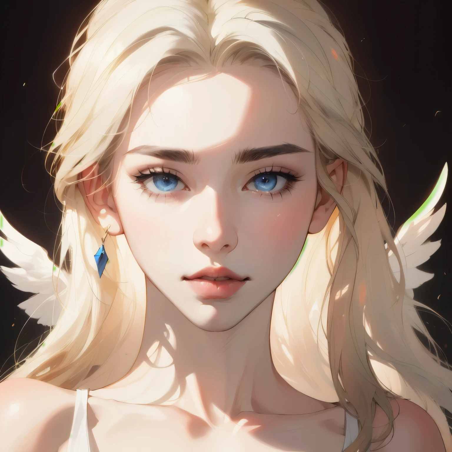 Best quality,masterpiece,ultra high res,beautiful, extremely detailed face, perfect lighting, perfect face, 16K, beautiful women, blonde girl, golden hair, long  hair, blue colored eyes, Angelic beauty, ethereal beauty, Straight Nose, pale skin, Russian traits, light dress, offwhite, light pink.