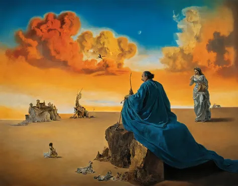 flow of time by salvador dali,magic,(style of jean-antoine watteau):0.1.       the image is a digital artwork depicting a serene...