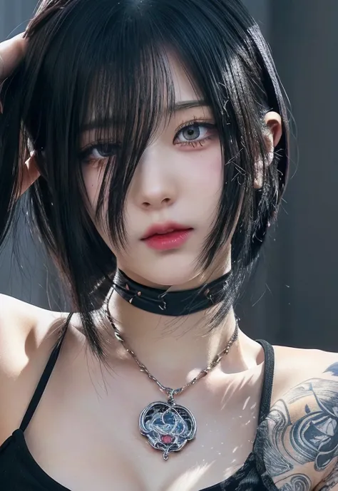 anime girl with black hair and piercings wearing a black top., 1 7 year old anime gothic girl, detailed portrait of anime girl, ...