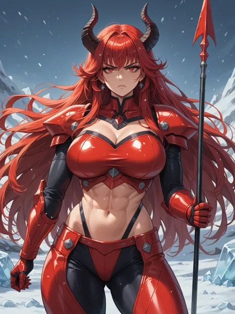 masterpiece, very detailed, ultra detailed, one, (1 woman), sporty body, six packs abs, she is in futuristic red armor with brig...