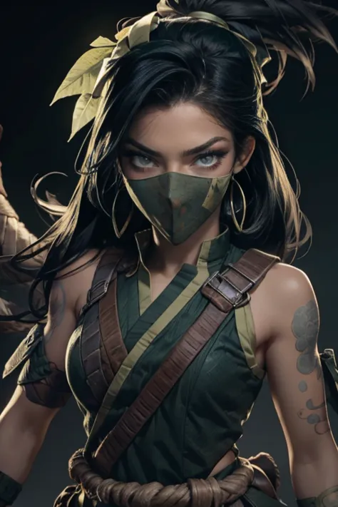 perfect faces, defined face, akali face, green eyes