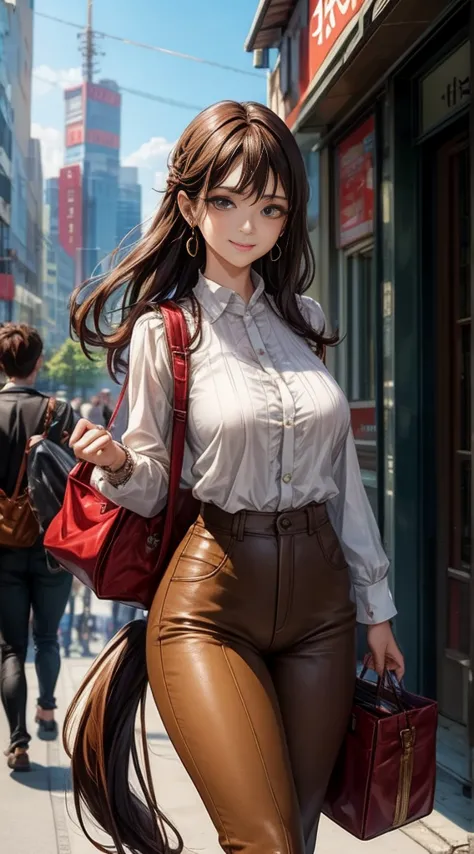 cheered up「gigante shingeki」shasa de, shoulder length hair, brown hair, horse tail, beautiful, beautiful woman, perfect body, bi...