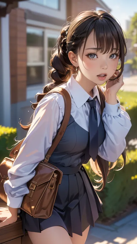 high school girl,(leaning forward:1.2),(random hairstyle),(highest image quality,(8k), ultra-realistic, best quality, high quali...