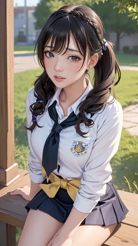 high school girl,(leaning forward:1.2),(random hairstyle),(highest image quality,(8k), ultra-realistic, best quality, high quali...