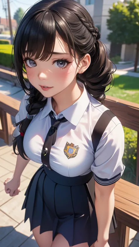 high school girl,(leaning forward:1.2),(random hairstyle),(highest image quality,(8k), ultra-realistic, best quality, high quali...