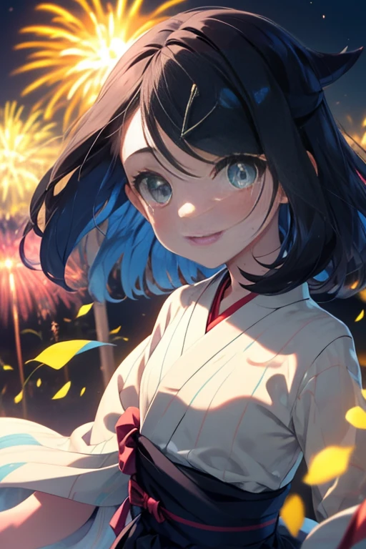 ((nsfw)), (masterpiece, Highest quality, 8K ultra-high resolution:1.4), 14yo, kawaii, Pokemon Riko, (A colorful navy blue yukata, Light blue ruffled underwear, night: 1.4), (Summer festival), ((turn around)), Beautiful Eyes,Flash photography, Backlight,  ((Close-up of face:1.4)), (The best smile of my lover:1.4), ((((Smile brightly)))), (Show your palm to the camera), (Beckon), Written boundary depth, Dramatic portrayal, (Colorful fireworks background), Focus of the film, , Emotional composition, Emotional engine full throttle BREAK Young and cute, Slender body, Flat Chest, Highly detailed glossy skin,Sweat,  完璧なPokemon Riko
, Wind, detailed in the Wind, petals dancing in the Wind
BREAK
ultra detailed crystal eyes, Eyes like shining jewels