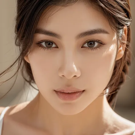 a stunningly beautiful japanese model and actress in her early 20s, captured in a close-up 4k image that highlights her exquisit...