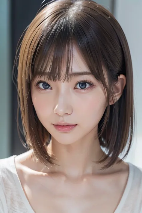 高品質in超リアルなポートレート。彼女は小さく繊細な顔立ちin、i have a slightly round face shape。her expressive almond eyes gaze kindly and warmly..、私は眉毛が強いin...