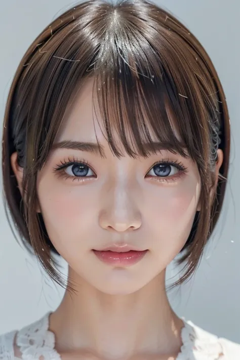 高品質in超リアルなポートレート。彼女は小さく繊細な顔立ちin、i have a slightly round face shape。her expressive almond eyes gaze kindly and warmly..、私は眉毛が強いin...