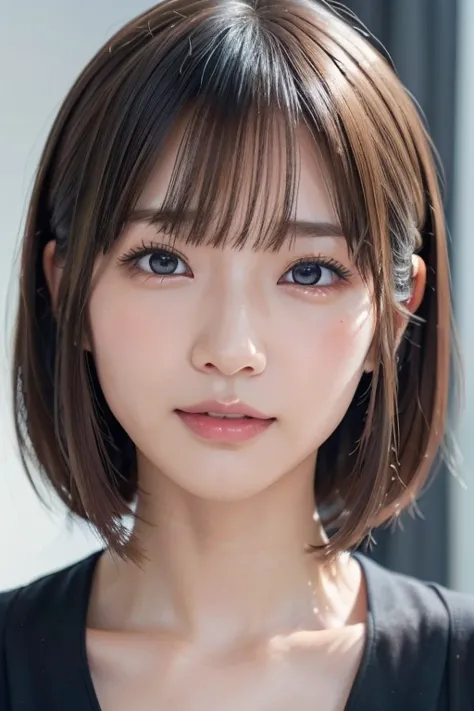 高品質in超リアルなポートレート。彼女は小さく繊細な顔立ちin、i have a slightly round face shape。her expressive almond eyes gaze kindly and warmly..、私は眉毛が強いin...