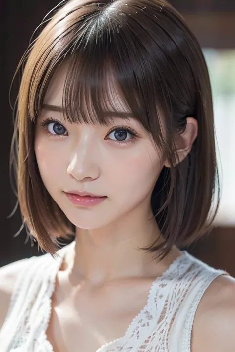 高品質in超リアルなポートレート。彼女は小さく繊細な顔立ちin、i have a slightly round face shape。her expressive almond eyes gaze kindly and warmly..、私は眉毛が強いin...