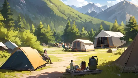 background,camp site,in the mountains,noon