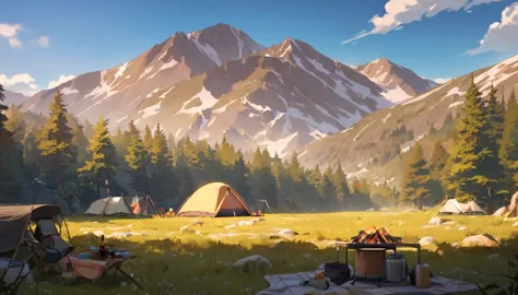 background,camp site,in the mountains,noon