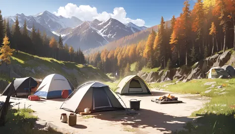 background,camp site,in the mountains,noon