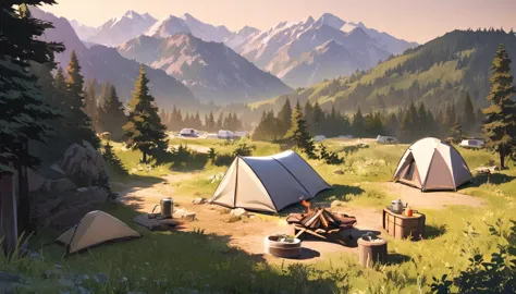 background,camp site,in the mountains,noon