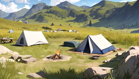 background,camp site,in the mountains,noon