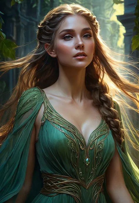 the extraordinary portrait of detail from the elf forest feme, brown braides long hair
ultra detail, prominent chest, complicate...