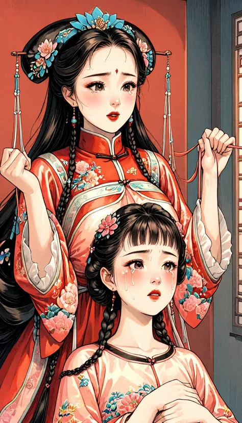 ８k description of an ancient chinese princess giving birth　　beautiful 15 year old chinese maternity princess with long black bra...