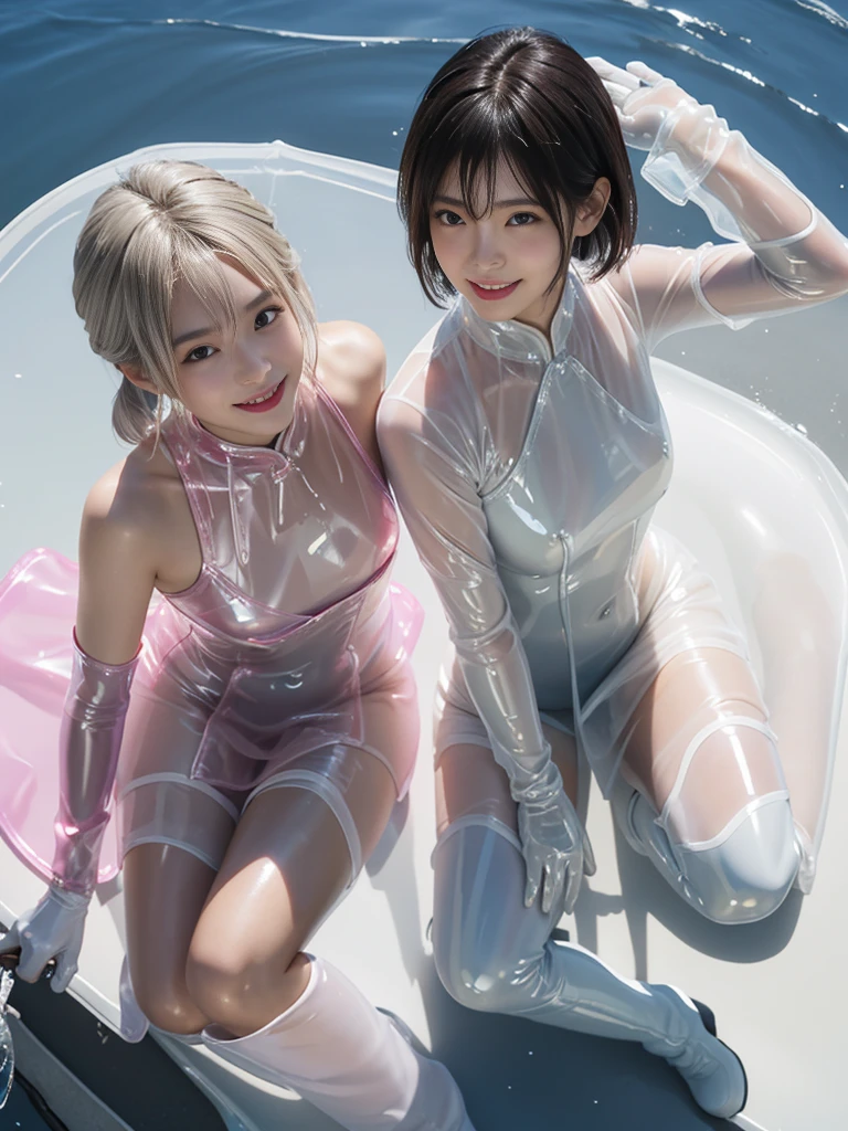 (Tabletop:1.0), (Highest quality:1.4), (High resolution:1.2), (Realistic:1.4), (8k, RAW Photos:1.2), (Soft Focus:1.4),(From above:1.3),break,2 girls sitting and wearing translucent liquid latex aodai and Smiling while taking a photo.............................................................,(2 girls wearing translucent liquid latex aodai:1.4),(Sticking out tongue:1.2),break,Slime Skin,Smooth and tight boots, Beautiful Skin,latex, Translucent body,latex Shiny,Perfect Fingers,(Shiny latex gloves:1.2), Gloves that fit close to the skin,break,break,Bob Hair,(Vermilion Hair:1.2),(smile:1.2),glossy Shiny reflective, compensate,Japanese Goddess, Glowing Skin,Gorgeous Japanese Model,Shiny,Shiny,(reflector leather Wrinkle black boots:1.2),(Wide Boots:1.3),Wrinkle,break,Detailed Background,(A small boat ride on the river:1.1)