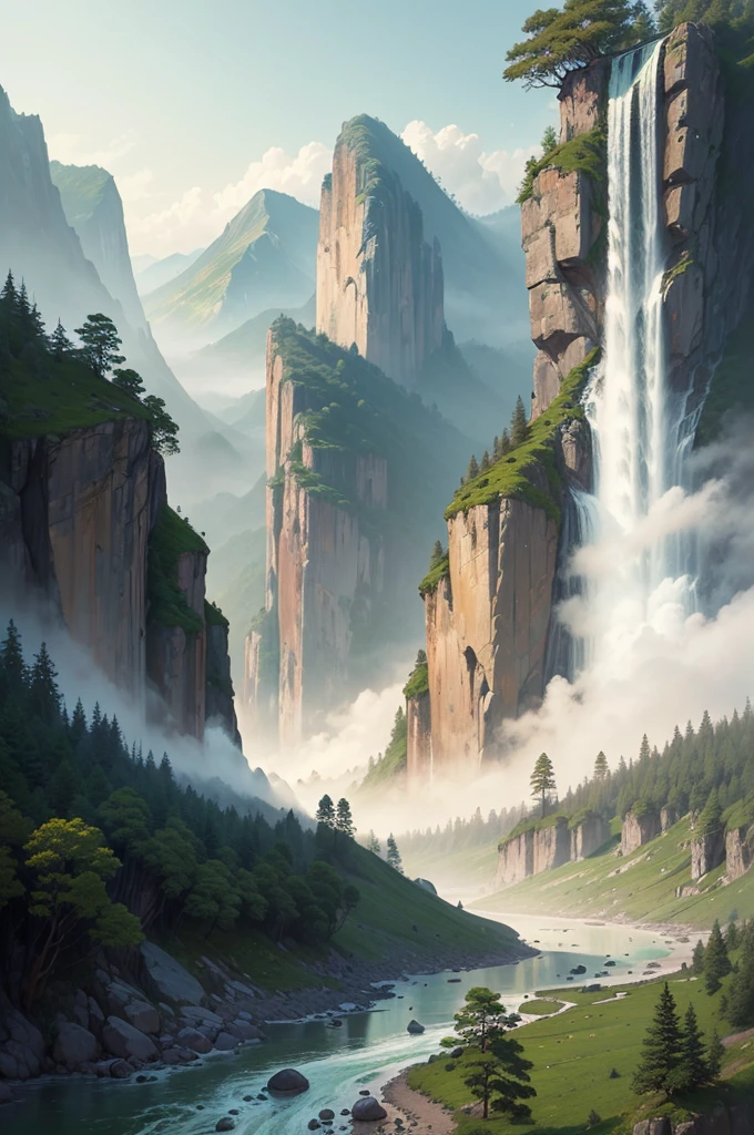 (masterpiece:0.8),best quality,
gongbiv,gongbi painting,scenery,no humans,mountain,waterfall,outdoors,tree,water,nature,fog,cliff,landscape,plant,sky,forest,day,river,signature,
Chinese style meticulous painting,