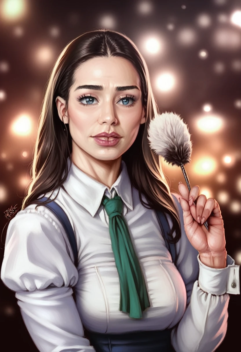 a beautiful woman, housekeeper, 1girl, modeling, blue eyes, detailed portrait, sexy maid outfit, maid uniform, holding feather duster, long dark hair, seductive pose, realistic, photorealistic, (best quality,4k,8k,highres,masterpiece:1.2),ultra-detailed,(realistic,photorealistic,photo-realistic:1.37),HDR,UHD,studio lighting,ultra-fine painting,sharp focus,physically-based rendering,extreme detail description,professional,vivid colors,bokeh,highly detailed,cinematic lighting,dramatic lighting