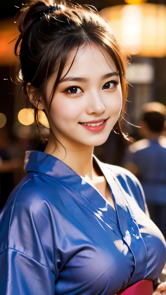 8k,Highest quality,(masterpiece:1.2),(Realistic),(Realistic:1.37),Ultra-high resolution,1 female college student,city,smile,Beautiful Eyes,Summer festival,(((Beautiful yukata))),Big Breasts,Perfect body,Perfect Fingers,Professional Lighting,gravure,Detailed face and skin texture,fine grain,RAW Photos