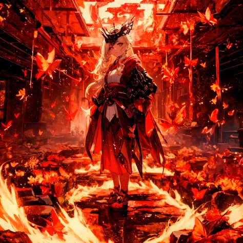 (lady:1.5),(genshin impact:1.5), (digital art:1.5),(red theme:1.5), (fantasy:1.5), (beautiful views:1.5),(landscape:1.5),(colorf...